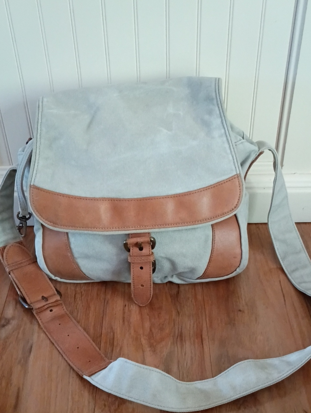 L.L. Bean Canvas Messenger Bag with Tan Leather Trim